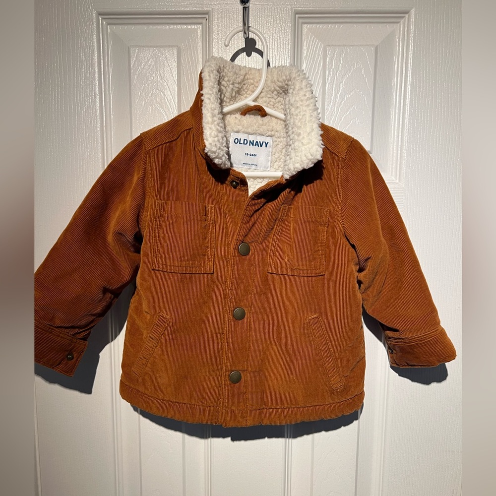 Old navy baby boy Sherpa lined coat. Size 18-24 months